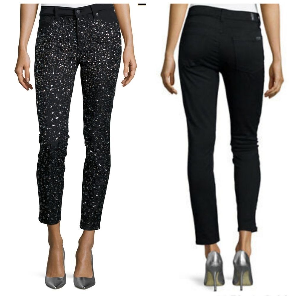 NWT|RARE 7 For All Mankind Bejeweled Black Skinny Jeans, 27